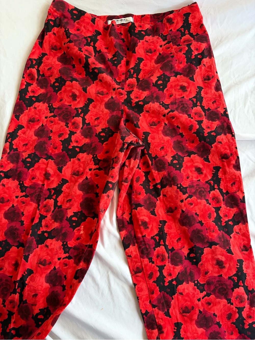Tribal Red Floral Print Pants – Women's Size 14